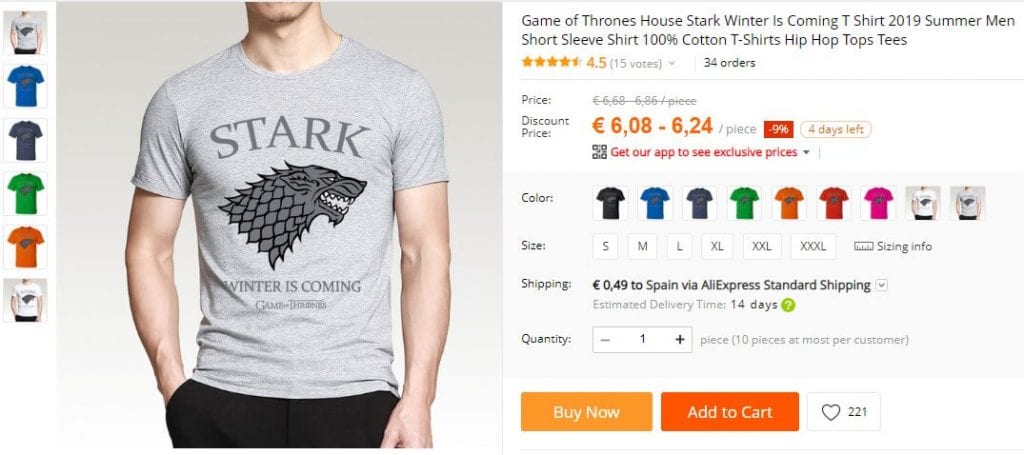 camisetas juego de tronos aliexpress