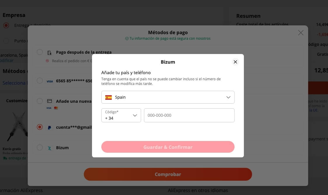 Cómo pagar con Bizum en AliExpress