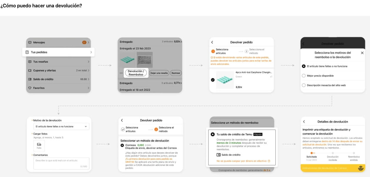 Cómo devolver artículos en Temu