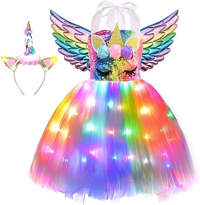 Vestido de princesa unicornio con luces LED