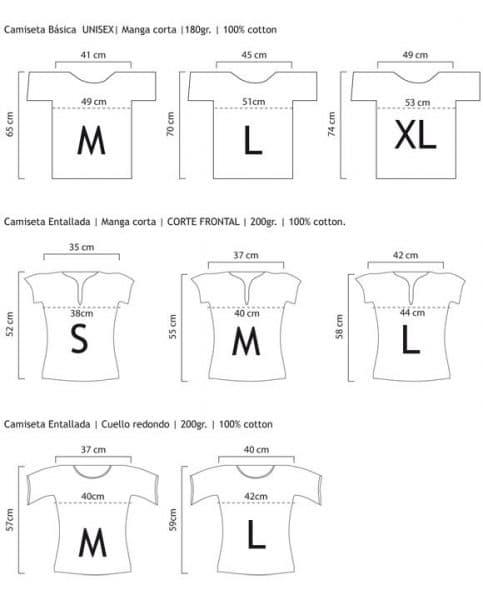 Tabla de conversión para camisetas (Entalladas y/o Básicas)