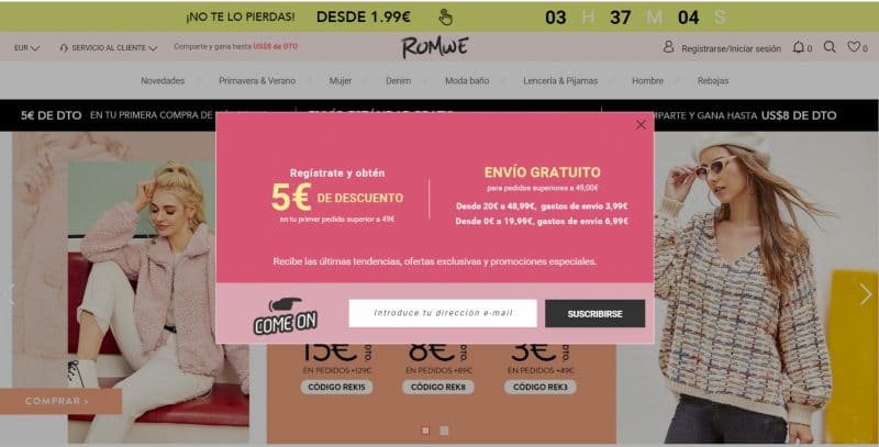 cupón de descuento romwe