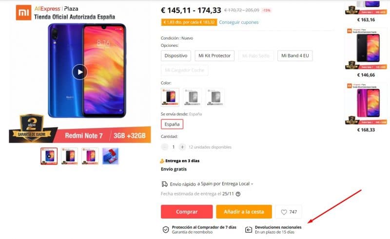 devoluciones desde españa en aliexpress