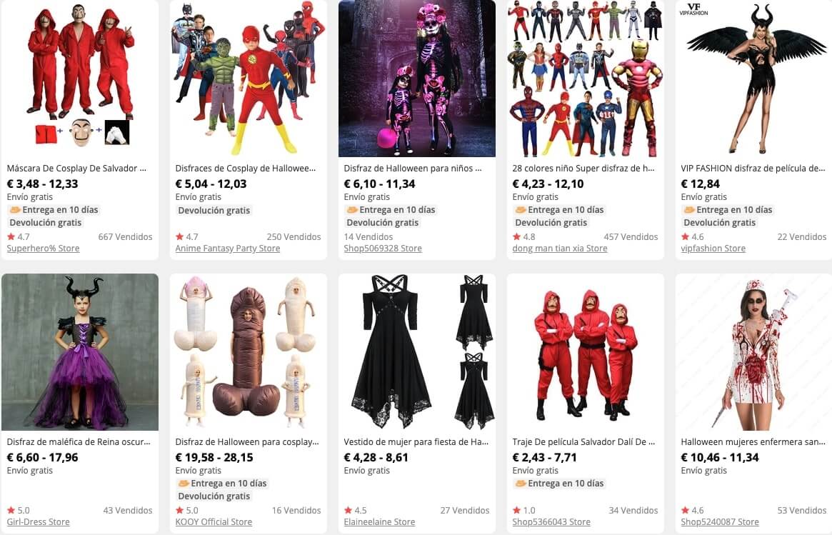 Top disfraces de Halloween en AliExpress y Amazon