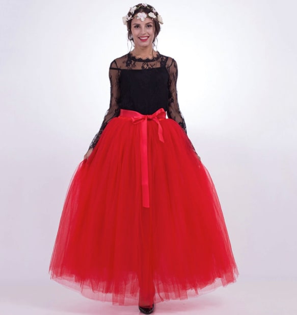 falda de tul roja