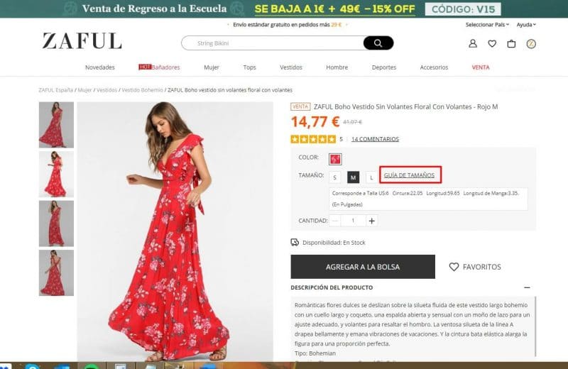 guia de tallas zaful