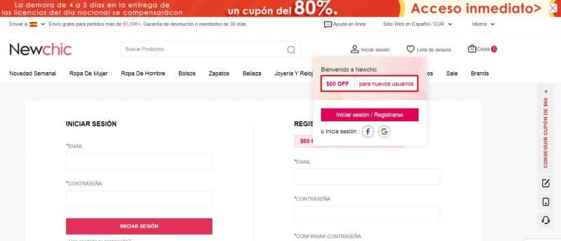 registrarse en NewChic