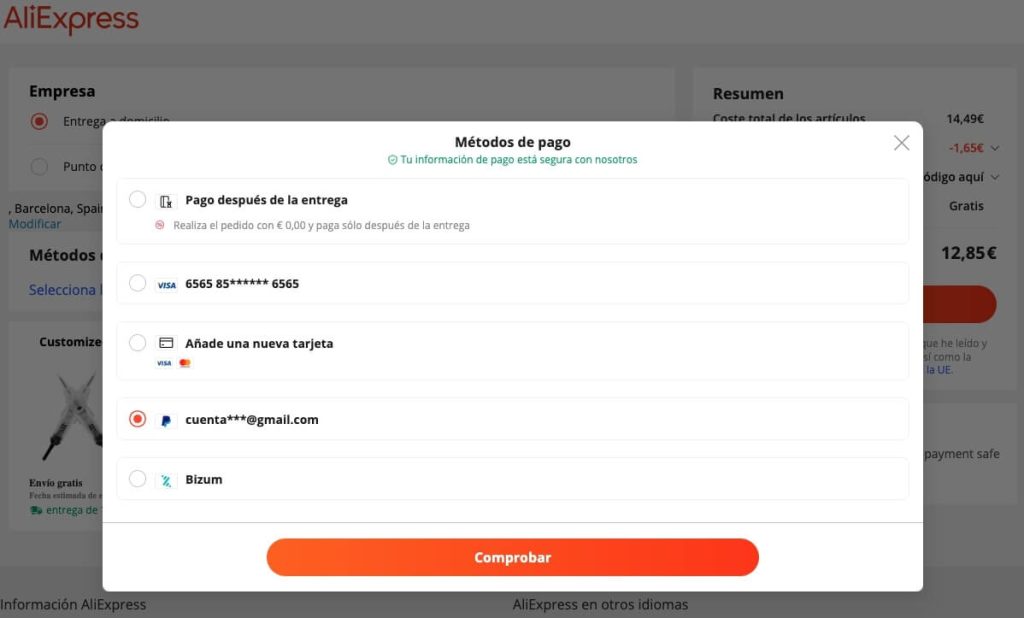 pagar con PayPal en AliExpress