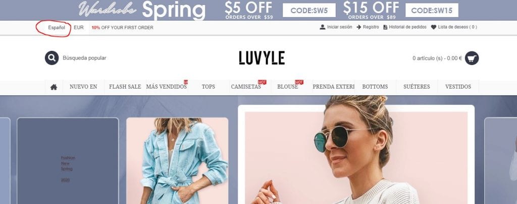 cambiar a español el idioma de la tienda Luvyle