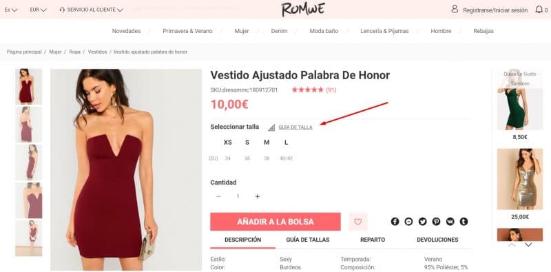 talla ropa romwe